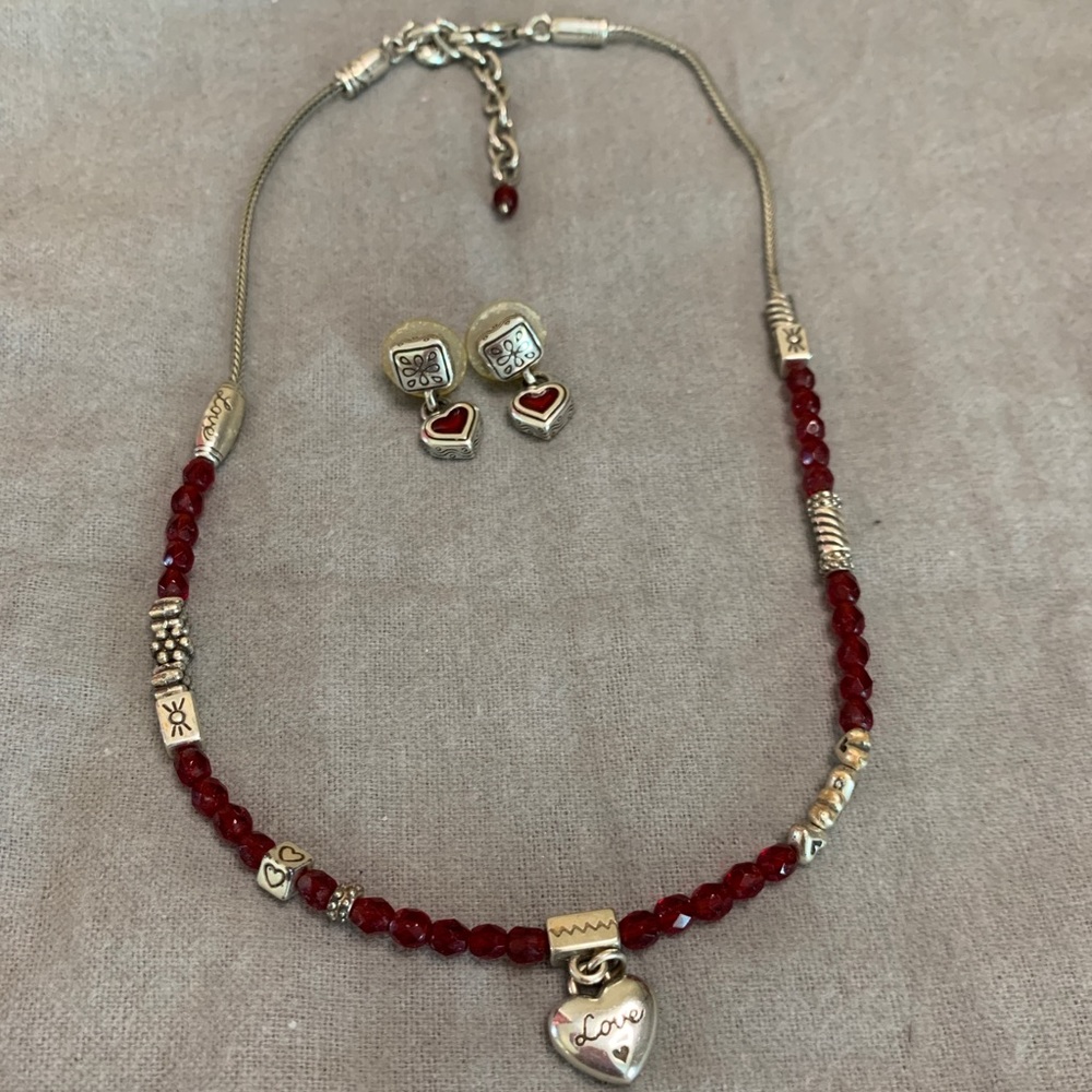 Brighton silver and red chain/earrings set